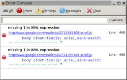 The error console The error console