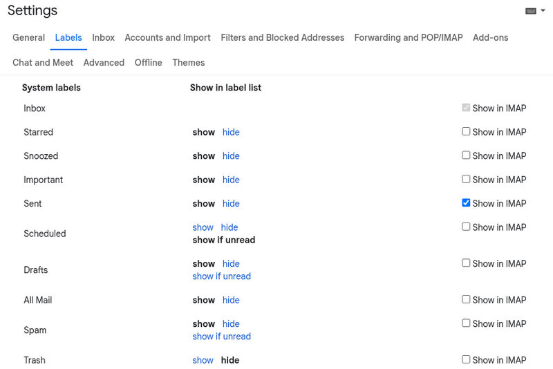The GMail settings The GMail settings